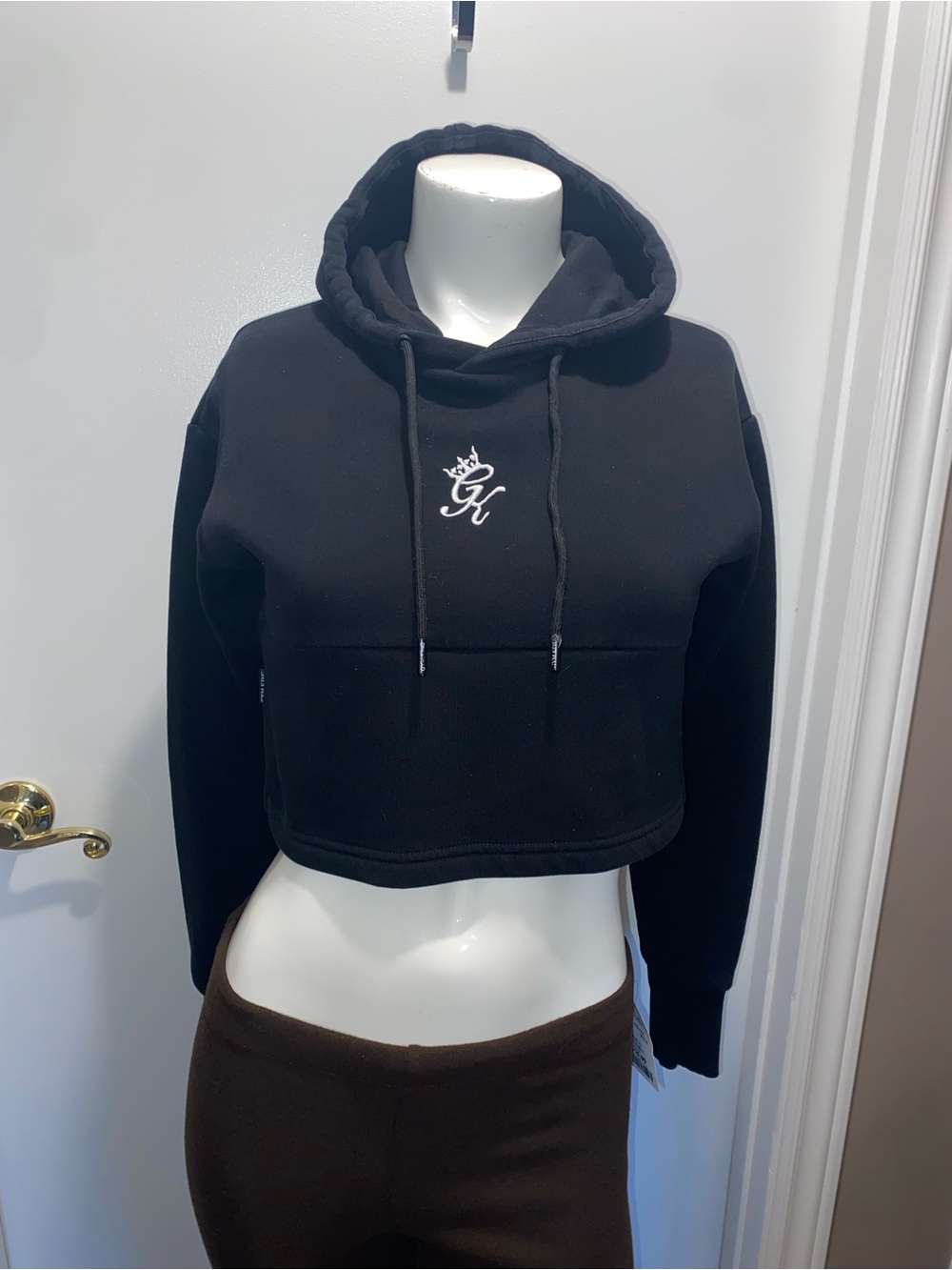 GymKing Black Cropped Hoodie with Crown 'GK' Embroidery